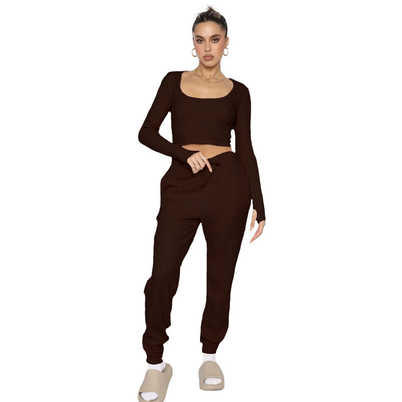 211278U collar pullover long-sleeved two-piece stylish casual pants suit 6 colors