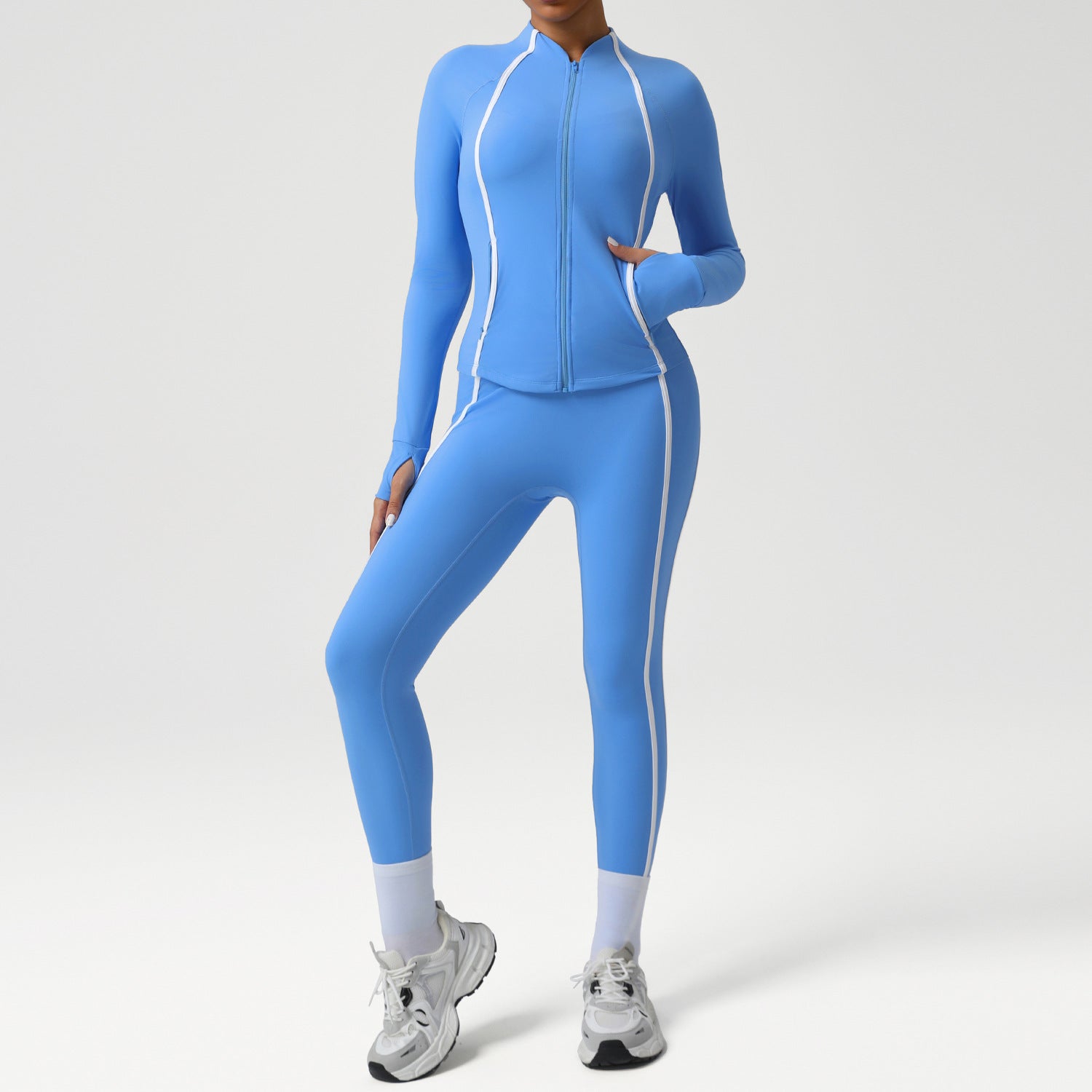 High waist sports suit female autumn clash color beauty back nude feeling tight pants suit running fitness yoga suit