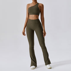 Leisure sports yoga clothing threaded wide-leg micro-horn Pilates beautiful back fitness suit 6 colors