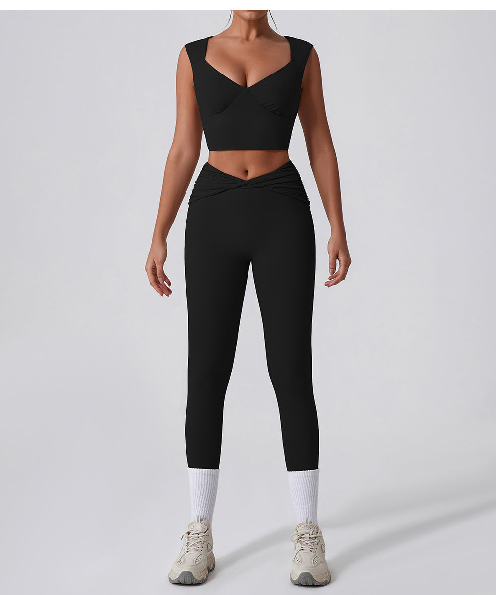 New tight vest yoga set, quick - drying twisted high - waist flared casual and versatile fitness sport set