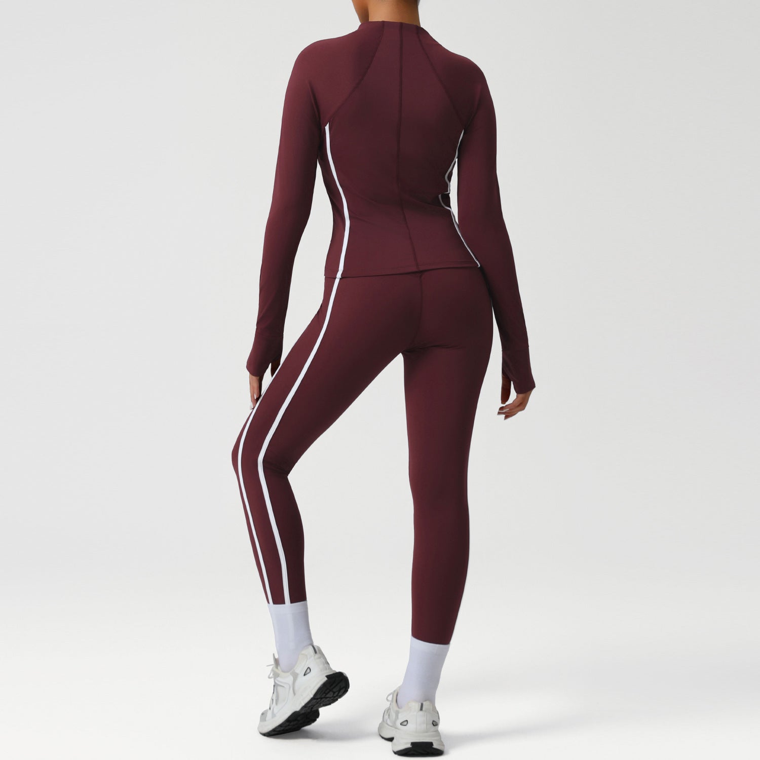 High waist sports suit female autumn clash color beauty back nude feeling tight pants suit running fitness yoga suit