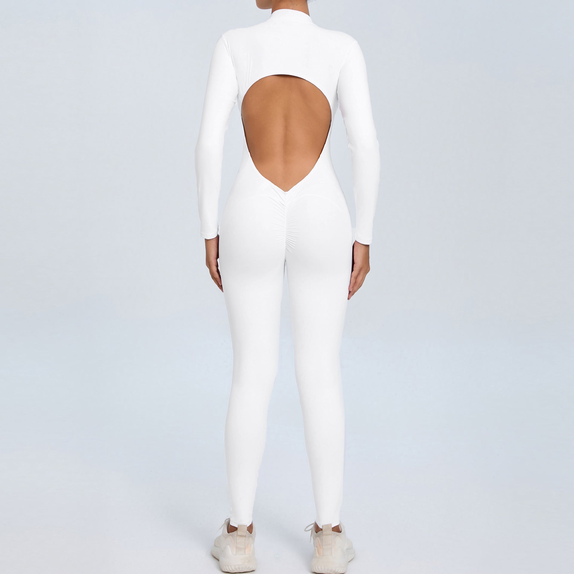 Zipper long-sleeved nude yoga jumpsuit