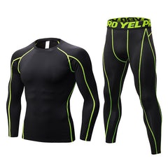 1059+1060 Men's PRO tight-fitting fitness sports training clothes elastic quick-drying suit long-sleeved + trousers 9 colors