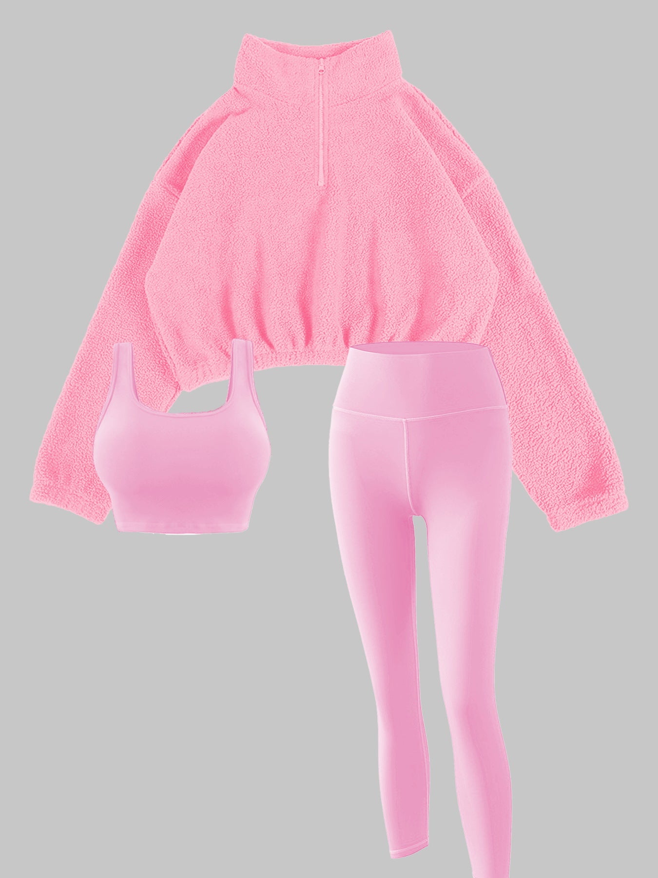 New polar fleece half - zipper high - neck hoodie three - piece vest trousers female sports fitness