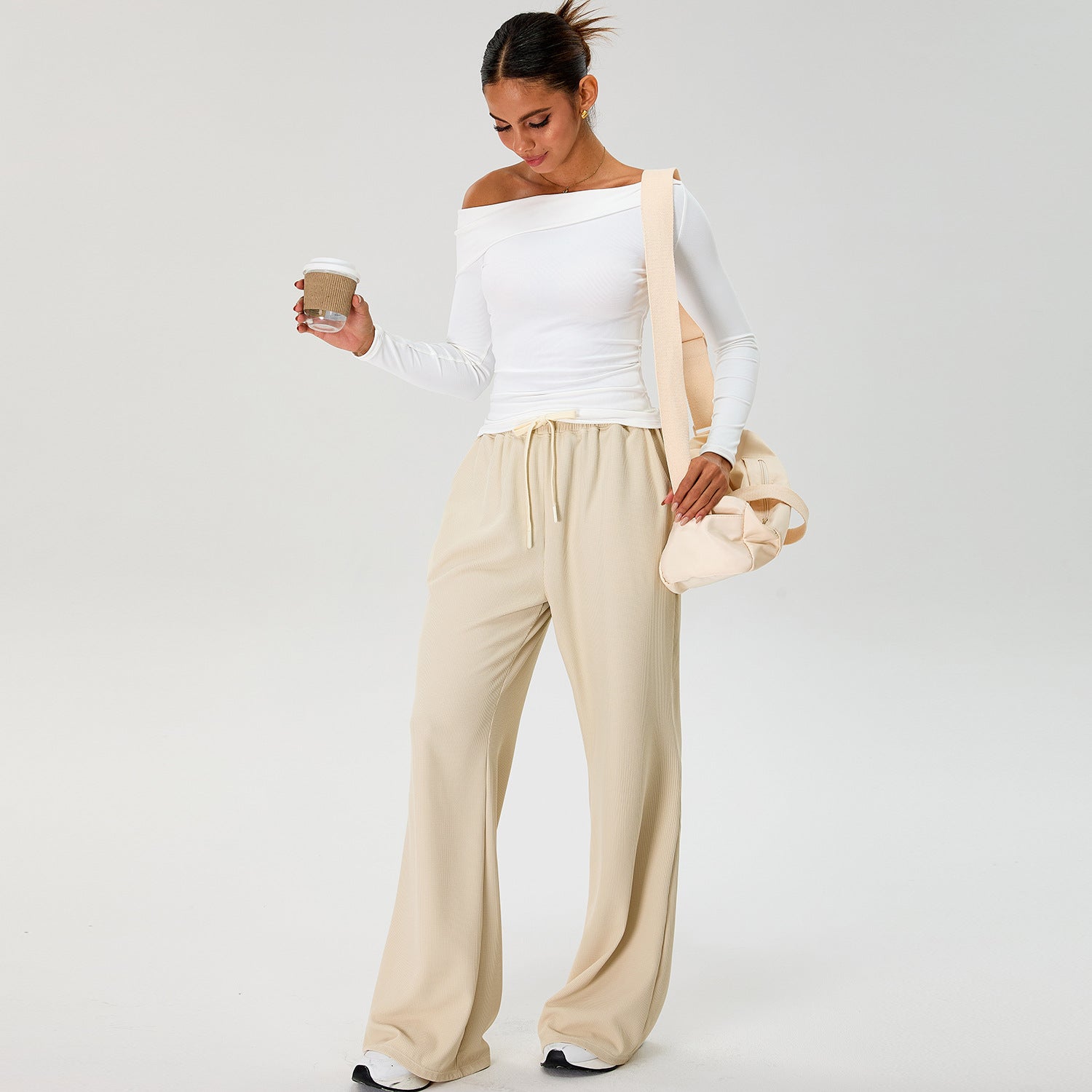 Yoga suit long sleeve inclined shoulder design T-shirt quick dry sports suit casual pants running sports pants