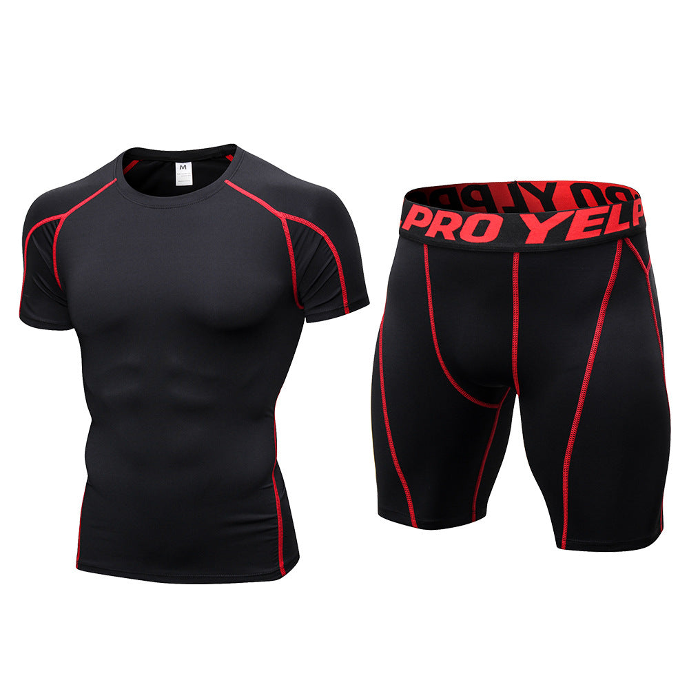 1054+1053 men's fitness suit perspiration quick-drying training short-sleeved tight running shorts