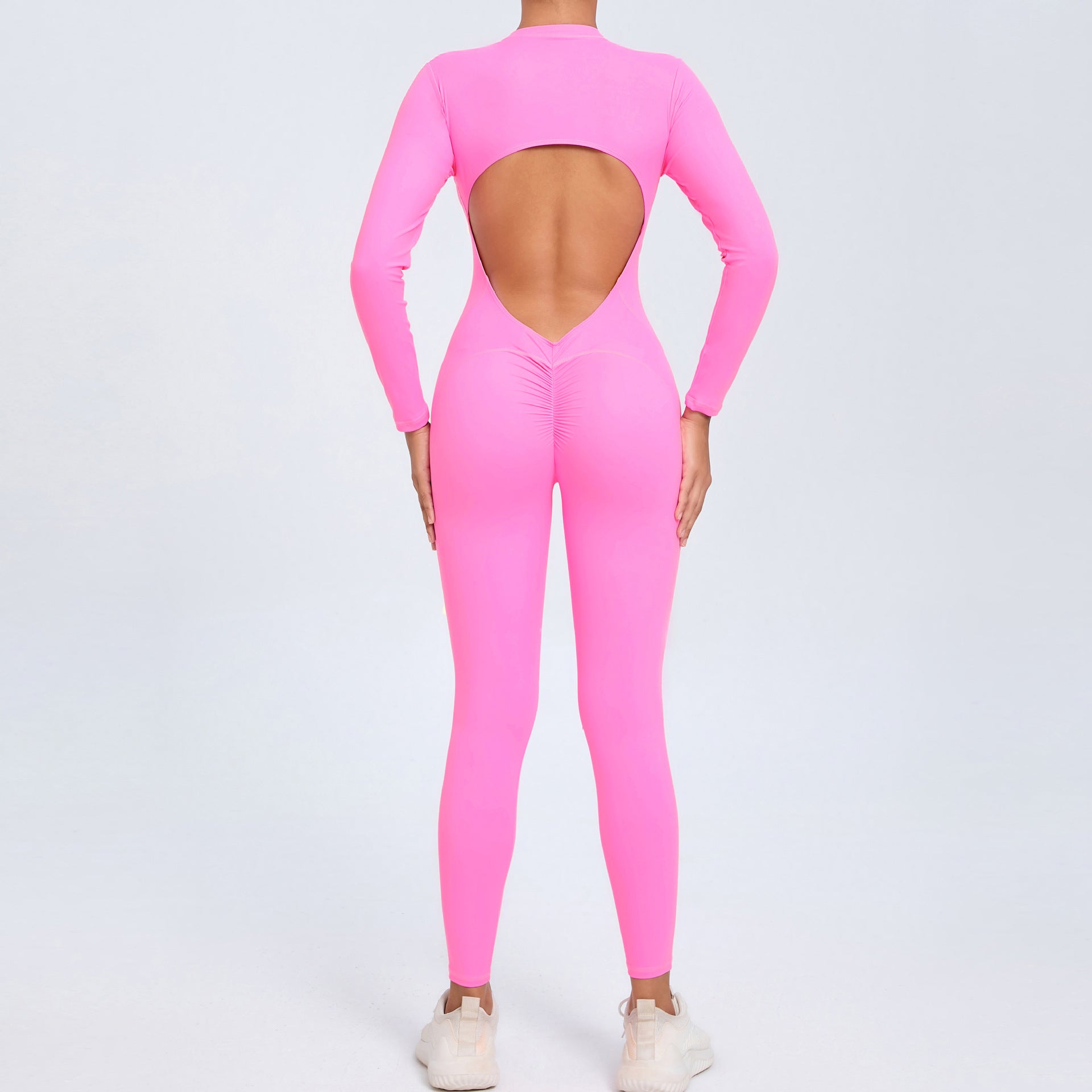 Zipper long-sleeved nude yoga jumpsuit