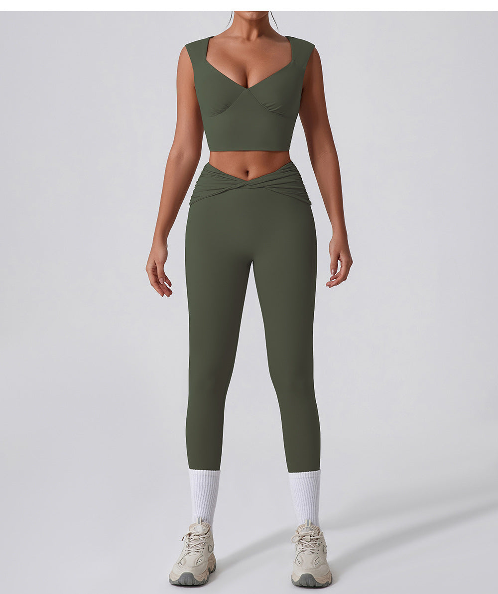 New tight vest yoga set, quick - drying twisted high - waist flared casual and versatile fitness sport set