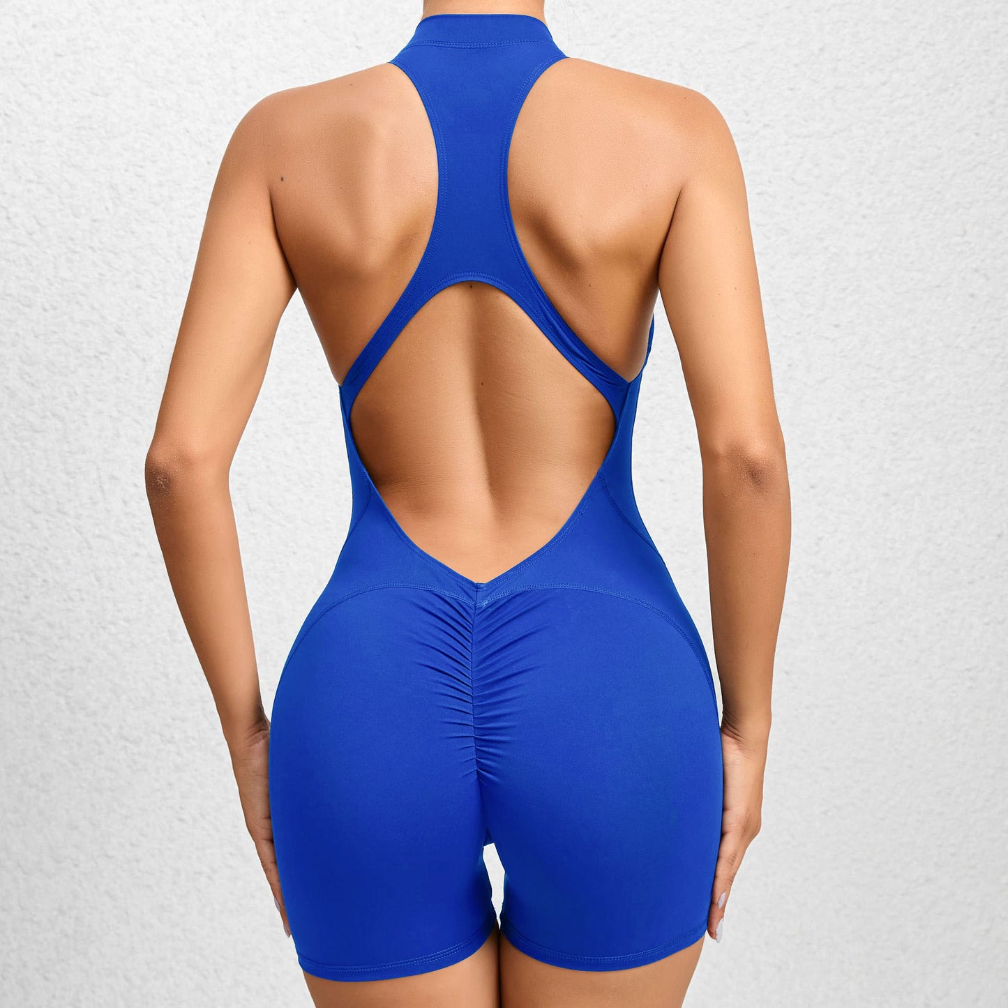 Bodycon one-piece Quick dry Pleated fitness jumpsuit with zipper 11 colors
