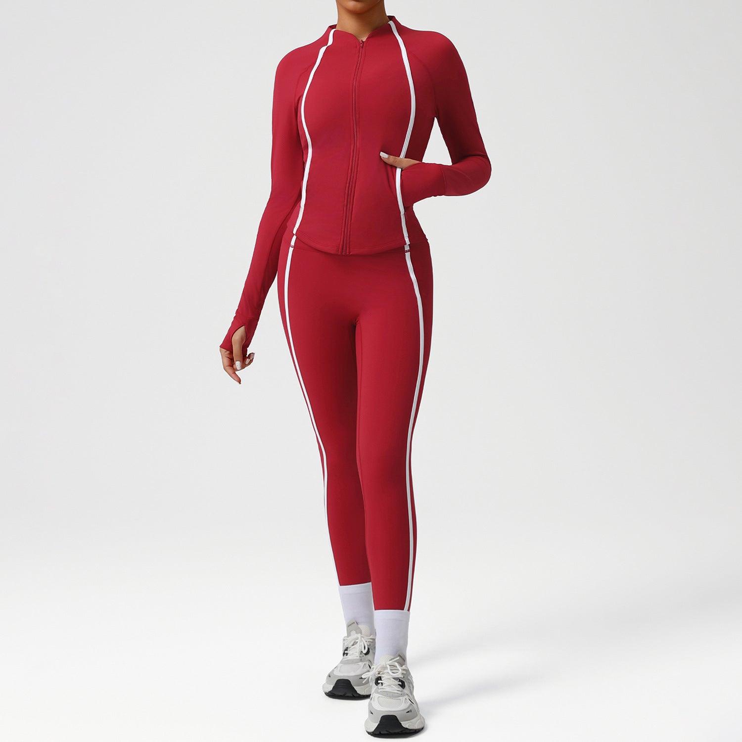 High waist sports suit female autumn clash color beauty back nude feeling tight pants suit running fitness yoga suit