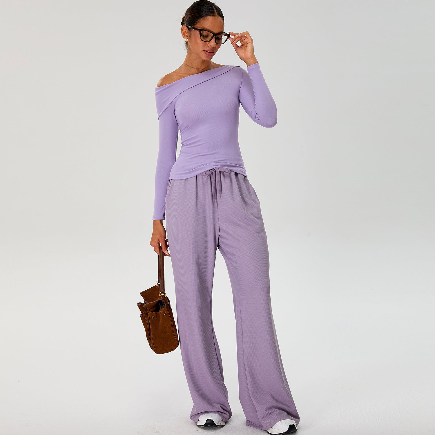 Yoga suit long sleeve inclined shoulder design T-shirt quick dry sports suit casual pants running sports pants