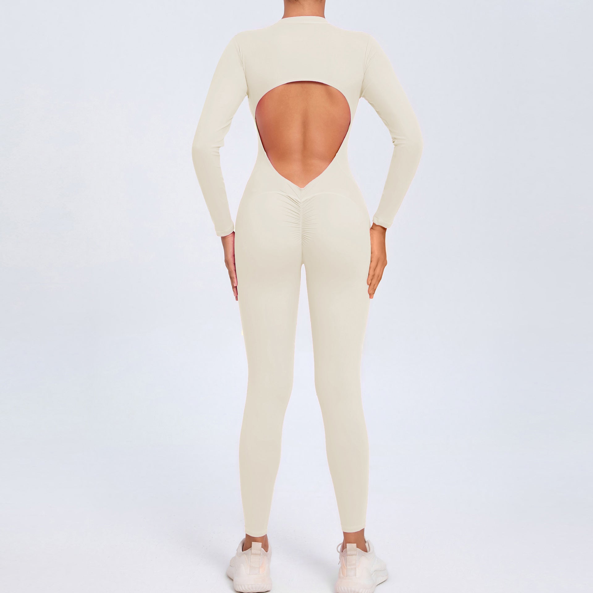 Zipper long-sleeved nude yoga jumpsuit