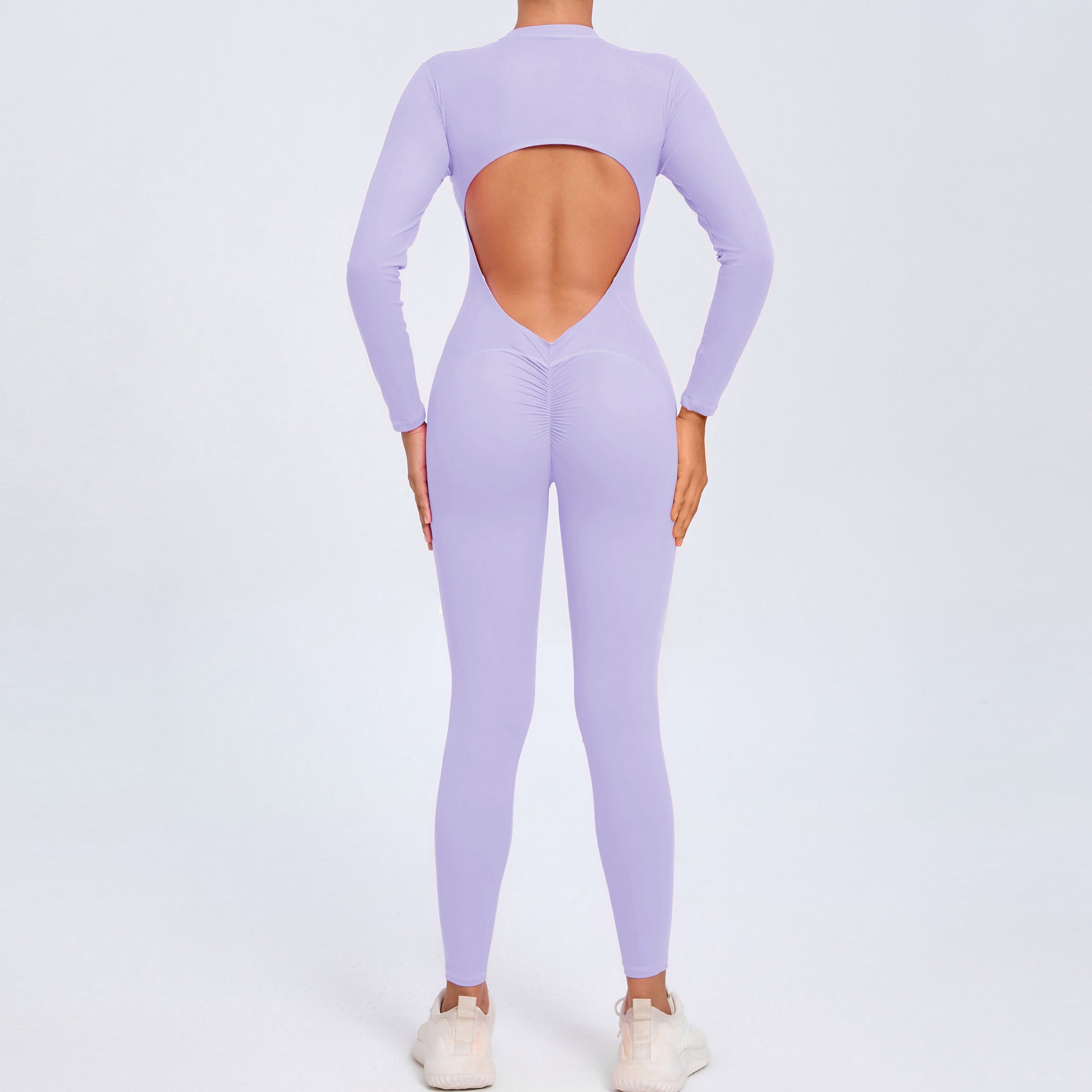 Zipper long-sleeved nude yoga jumpsuit