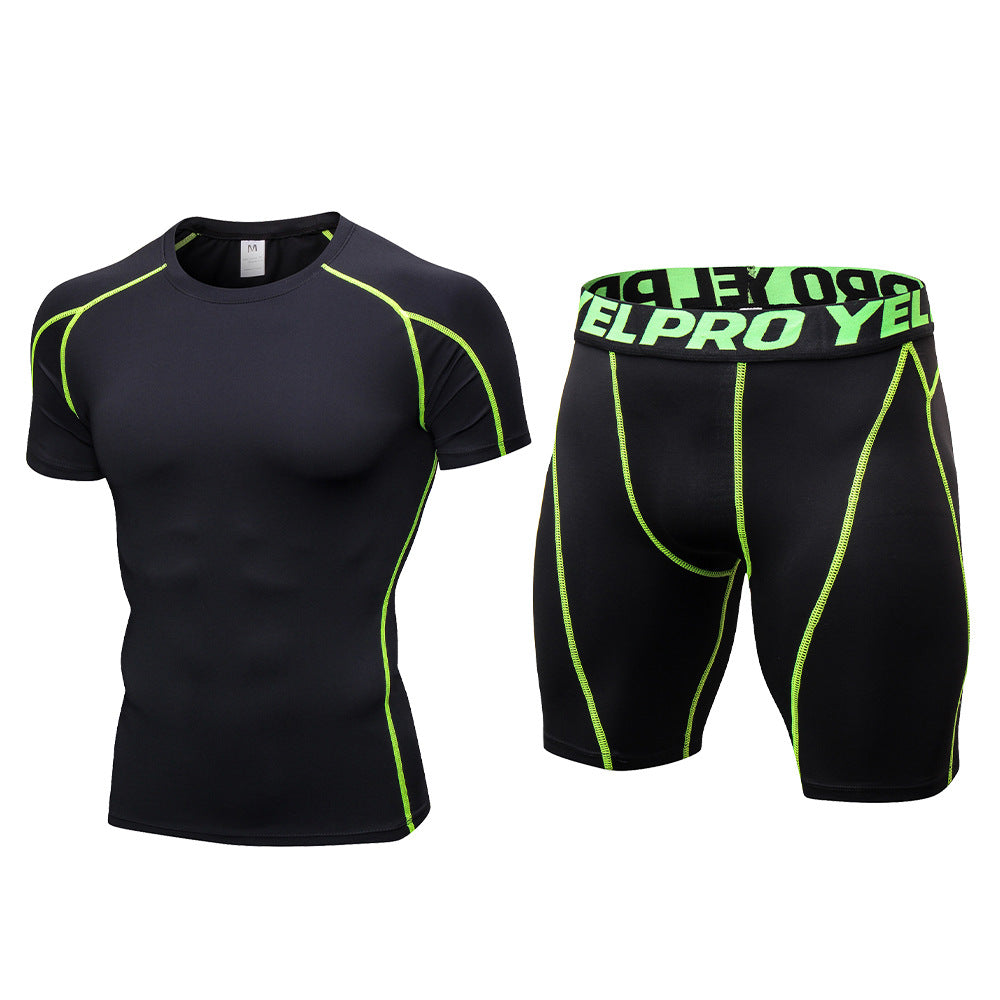 1054+1053 men's fitness suit perspiration quick-drying training short-sleeved tight running shorts