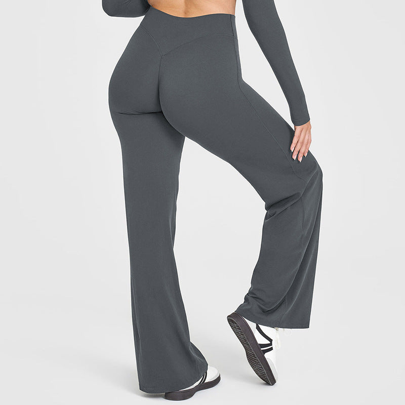 Nude peach hip yoga pants women's high waist straight leg wide leg pants high stretch outside wearing gym pants