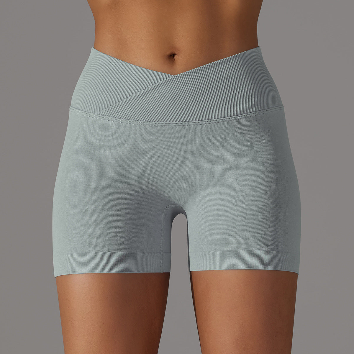 Solid color cross waist peach butt yoga shorts three-quarter pants 15colors