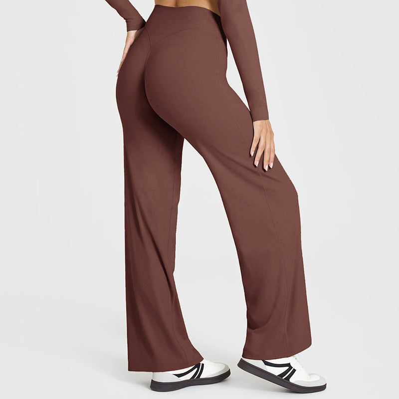 Nude peach hip yoga pants women's high waist straight leg wide leg pants high stretch outside wearing gym pants
