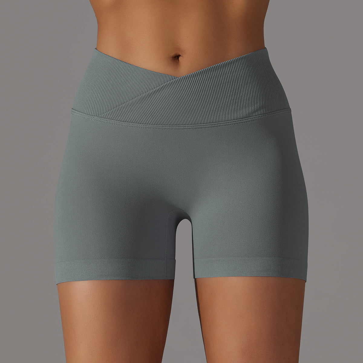 Solid color cross waist peach butt yoga shorts three-quarter pants 15colors