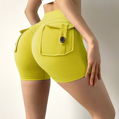 Peach butt cargo tight height waist stretch button-up yoga shorts 14 colors