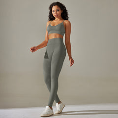 1 seamless beautiful back cross double straps sports vest bra set running fitness yoga pants 14 colors