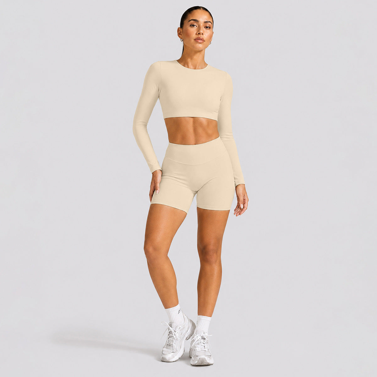 Backless long sleeve T-shirt sports short sleeve suit women with breast pad fitness top outdoor sports yoga suit