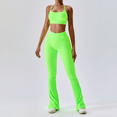 Leisure sports yoga clothing threaded wide-leg micro-horn Pilates beautiful back fitness suit 6 colors