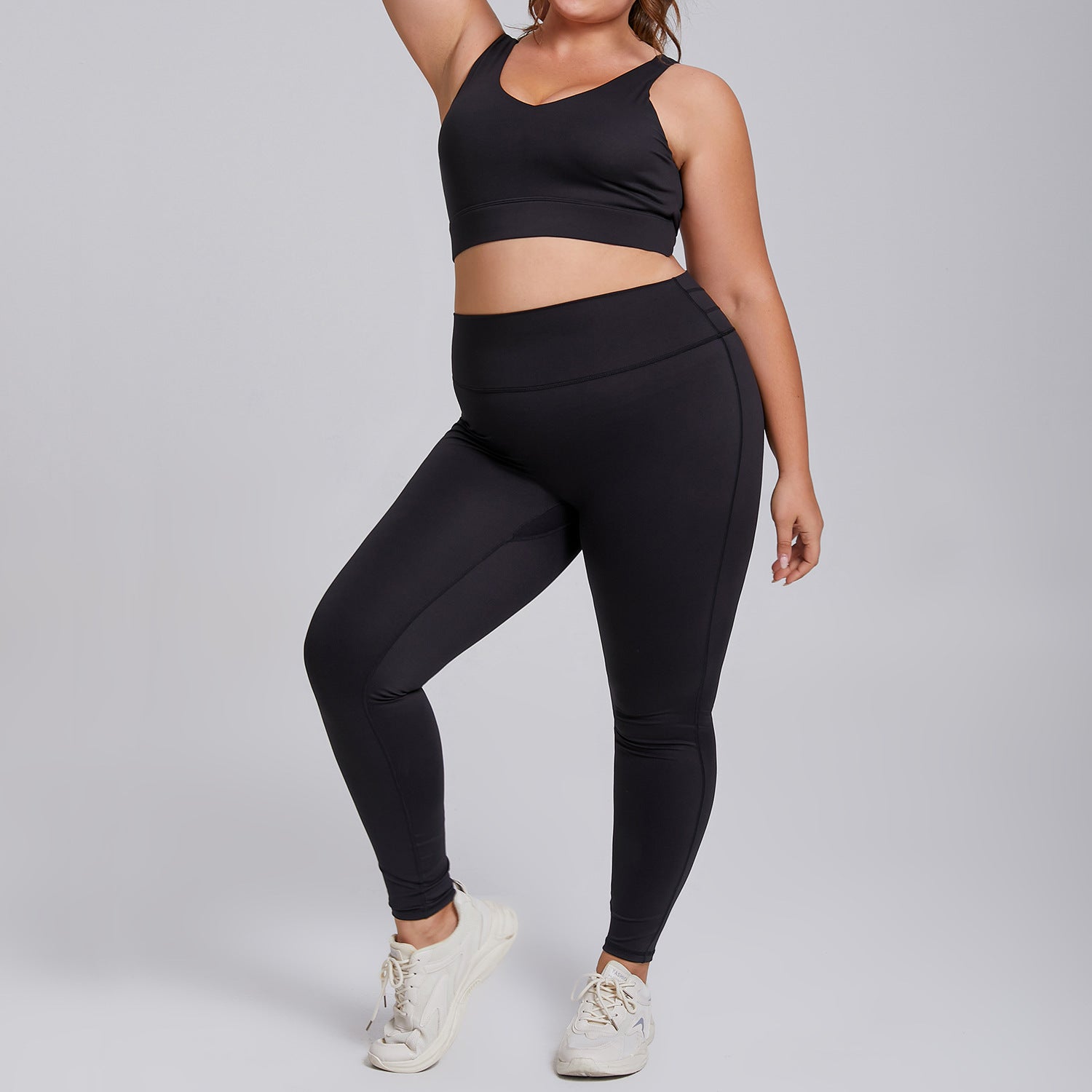 Plus-size high-waisted tight-fitting tracksuit