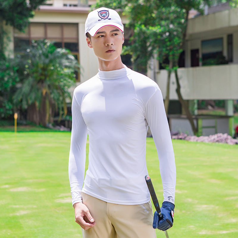 Golf clothing men's ice silk base shirt long sleeve high neck sunscreen shirt high stretch jersey MOQ 30pcs