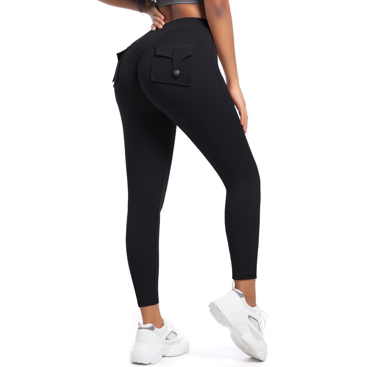 Peach cargo tights high-waisted stretch button-up yoga pants