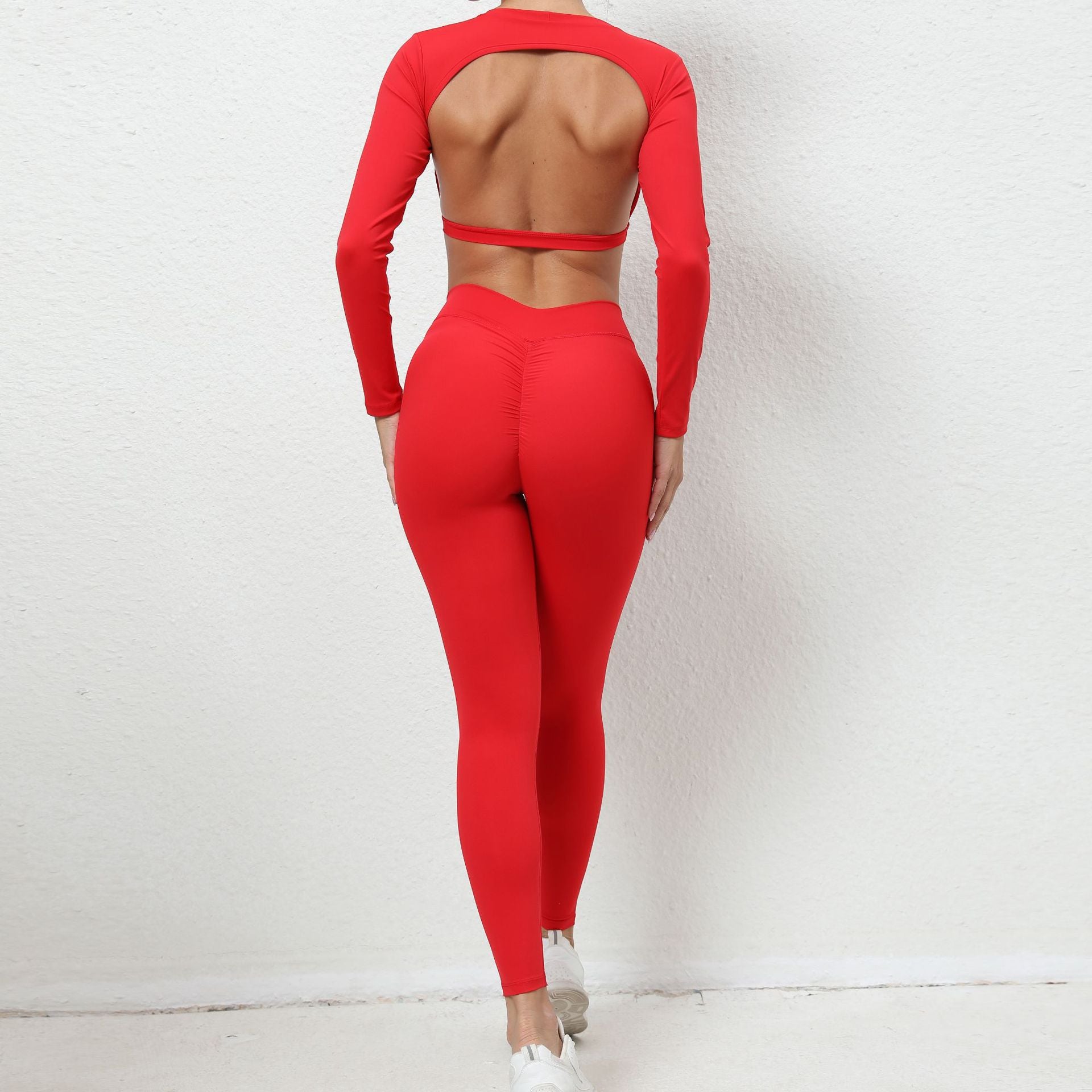 Big backless long-sleeved skintight quick-drying gym suit 5colors