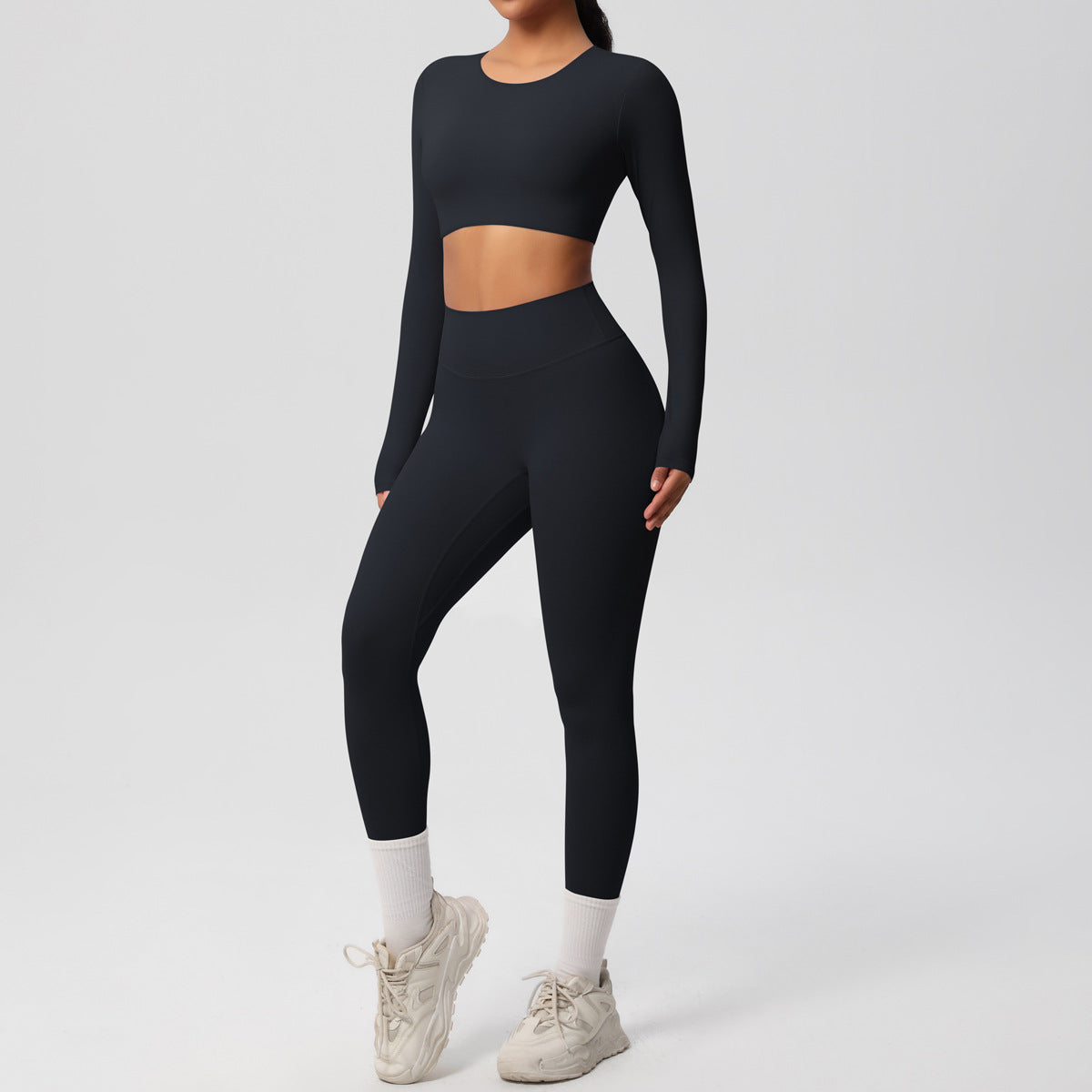 Frosted tight yoga dress with chest pad long sleeve pants two-piece set