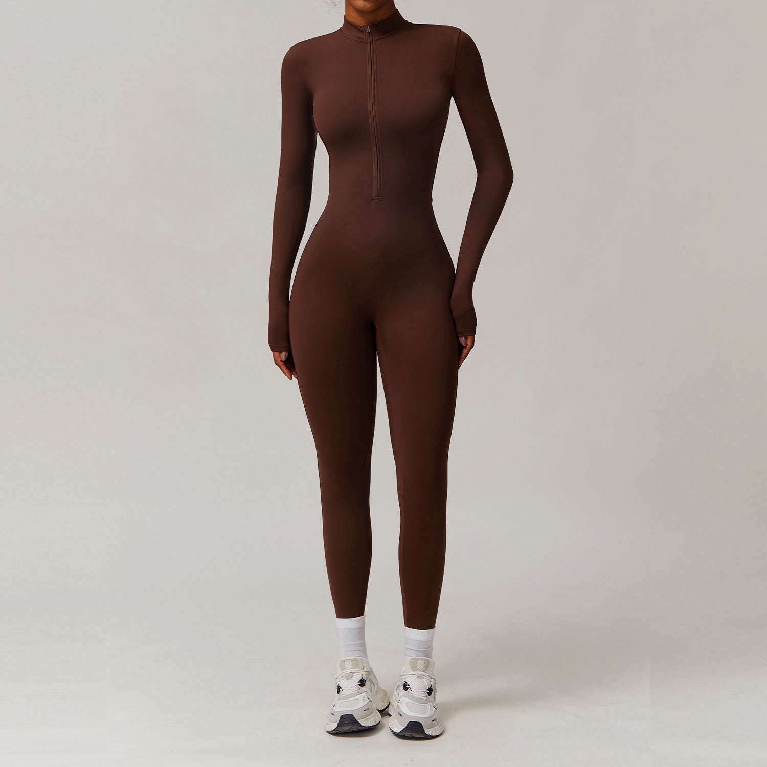 Zip nude bodysuit with fleece Yoga bodysuit 8445