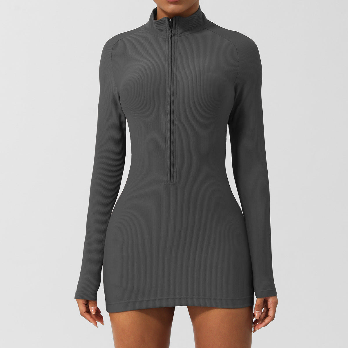 Zipper long-sleeved bodysuit yoga dress 4colors