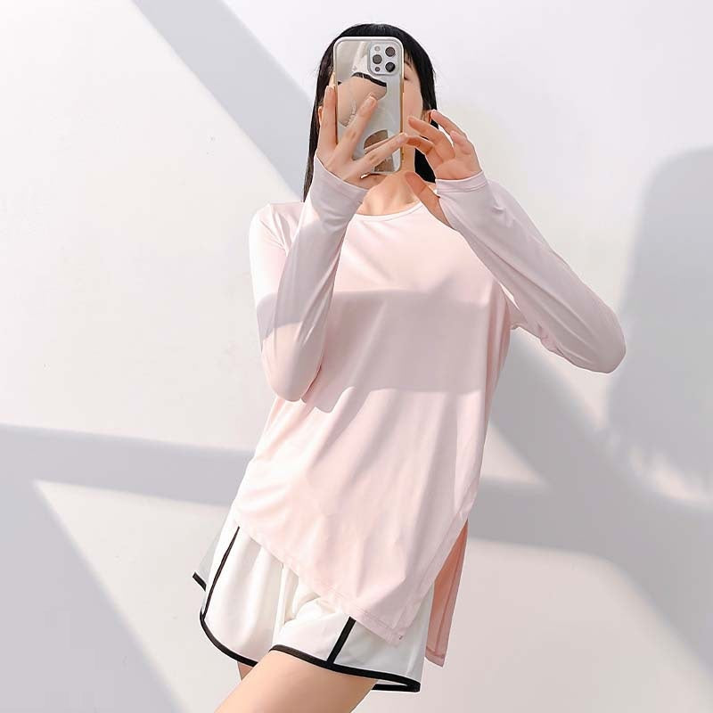 Ice silk cool breathable yoga suit loose split yoga smock