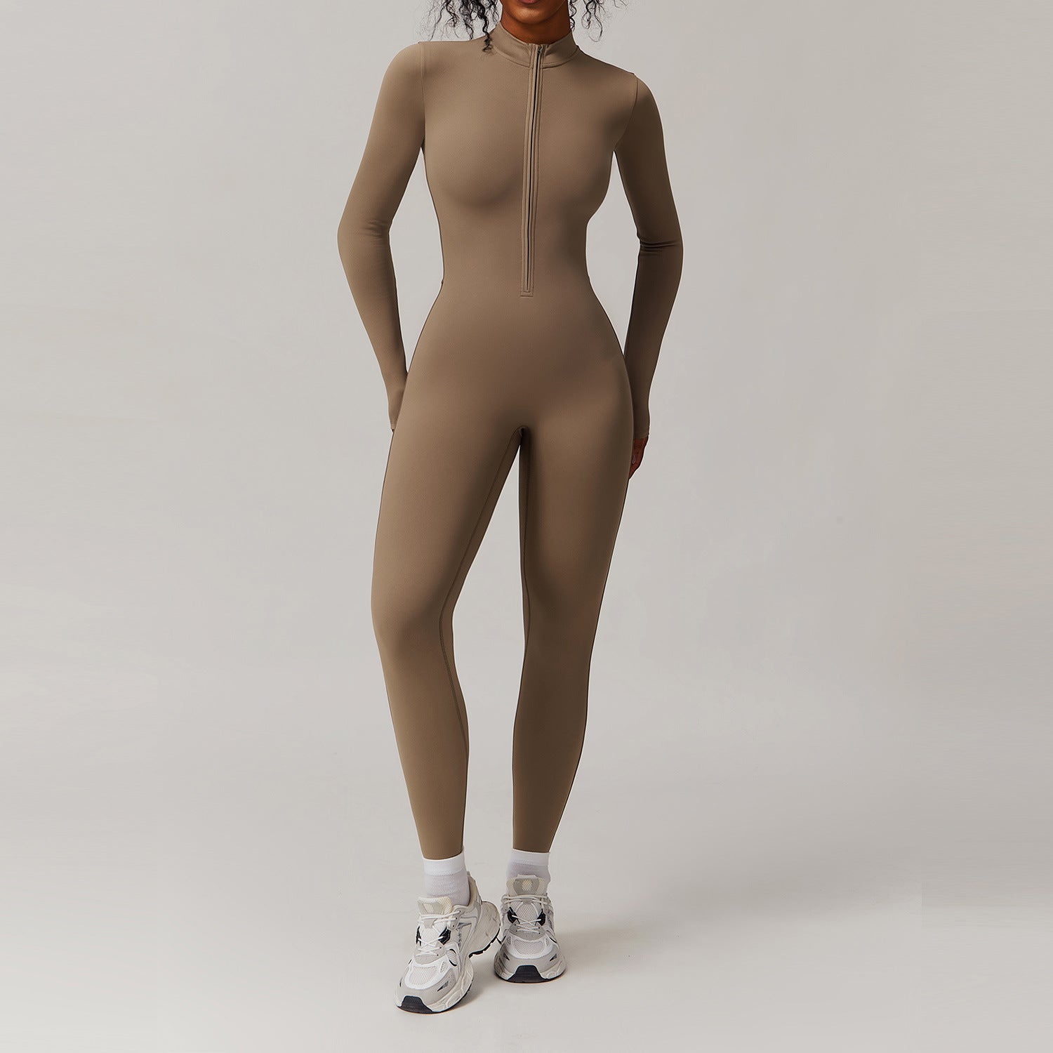 Zip nude bodysuit with fleece Yoga bodysuit 8445