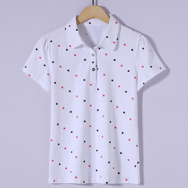 Short-sleeved T-shirt women's spring/summer lapel print polo shirt casual lapel ladies top