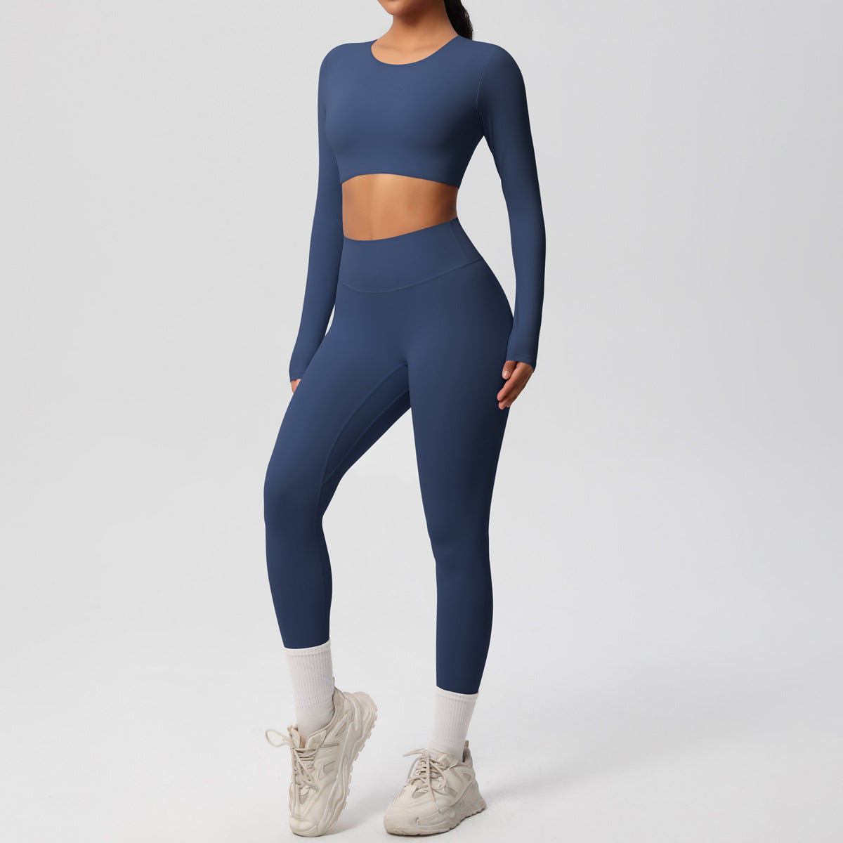 Frosted tight yoga dress with chest pad long sleeve pants two-piece set