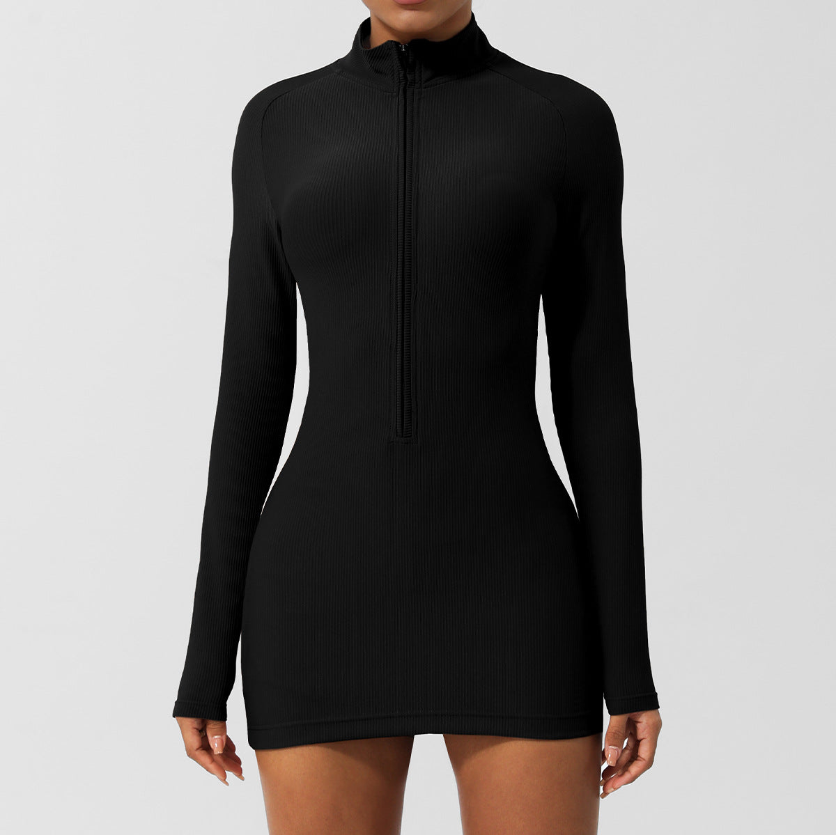 Zipper long-sleeved bodysuit yoga dress 4colors