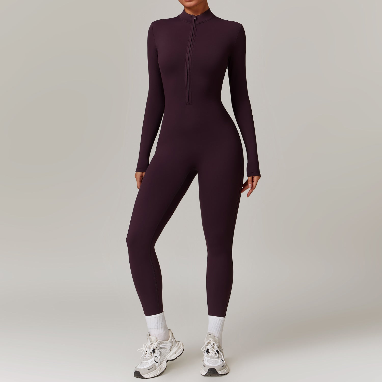 Zip nude bodysuit with fleece Yoga bodysuit 8445