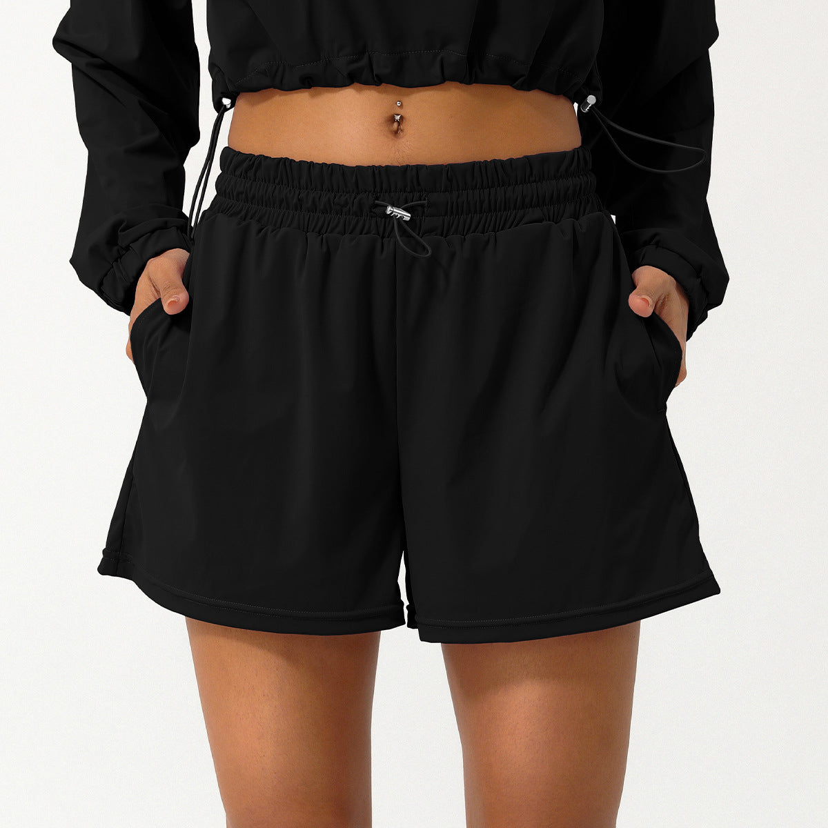 Half-zip high-neck long-sleeved jacket shorts sunblock yoga suit