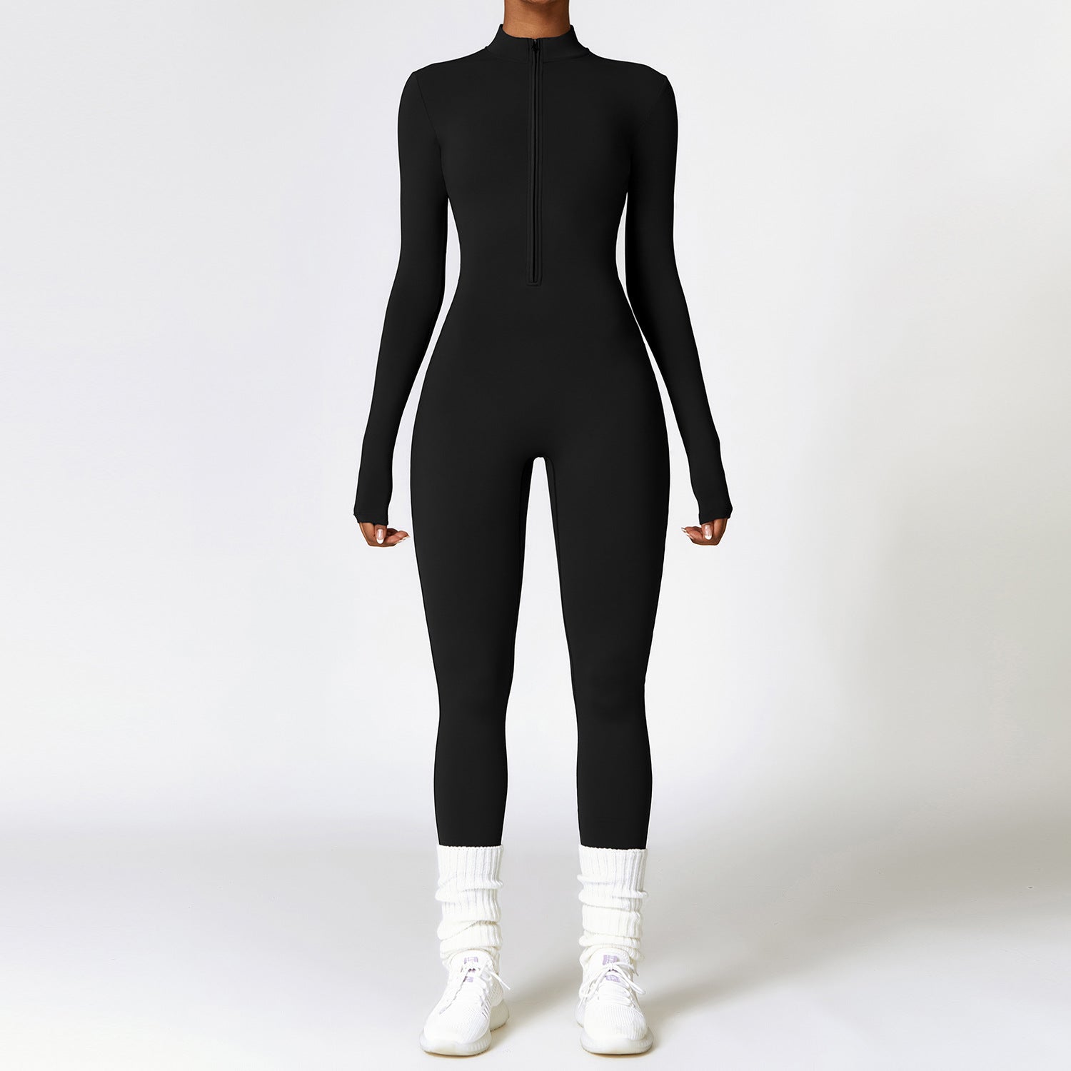 Zip nude bodysuit with fleece Yoga bodysuit 8445