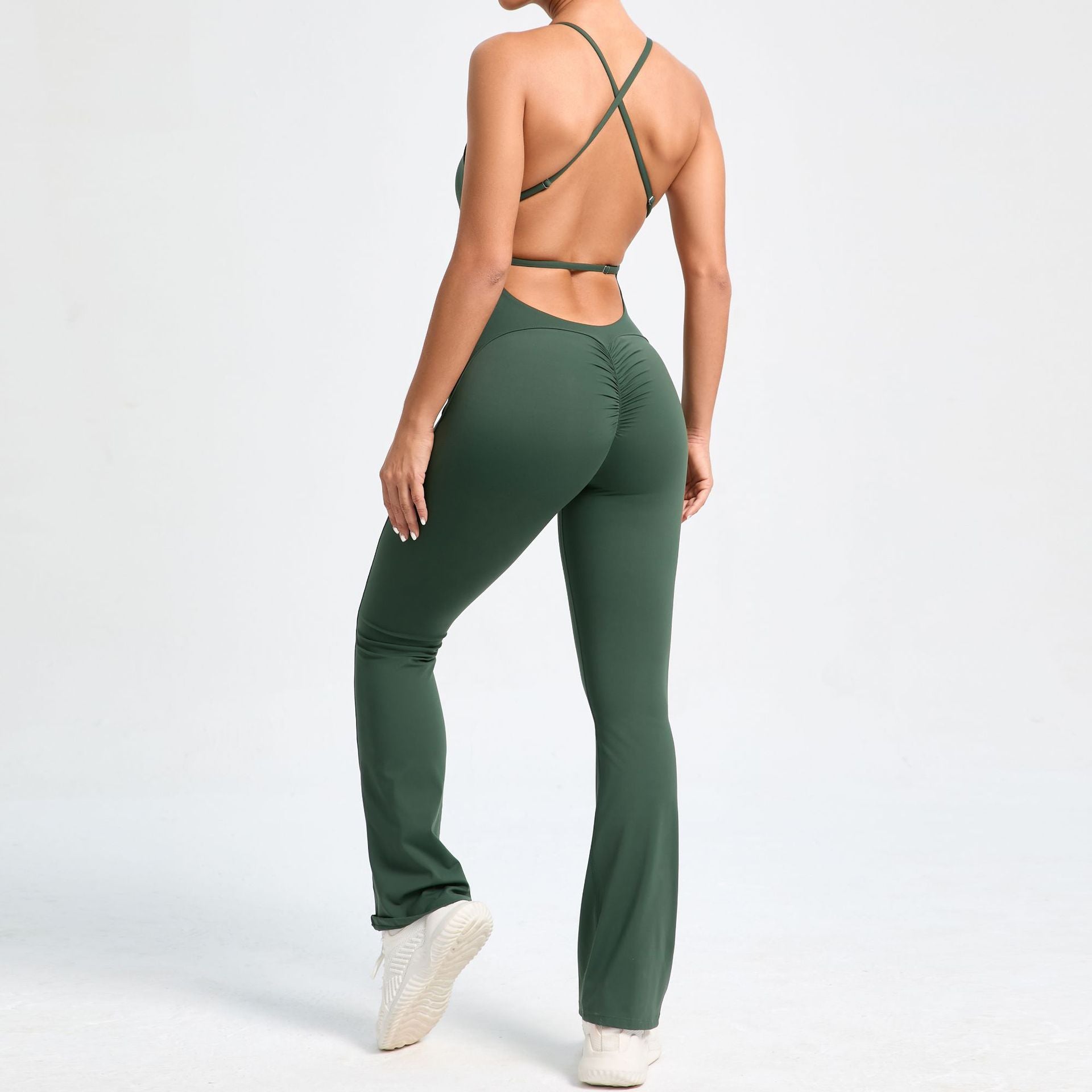 Adjustable strap back flared one-piece yoga suit