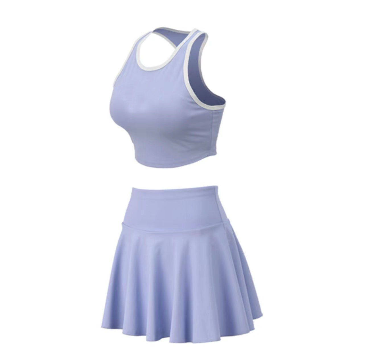 Quick-drying color contrast yoga top anti-slip tennis skirt two-piece set 4colors