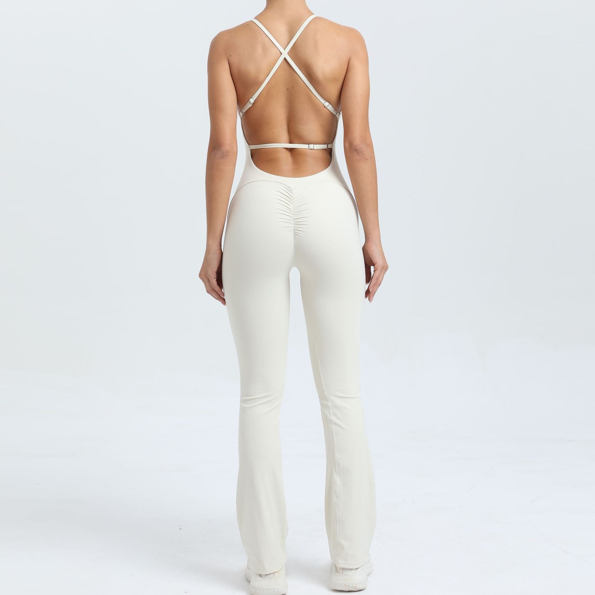 Adjustable strap back flared one-piece yoga suit