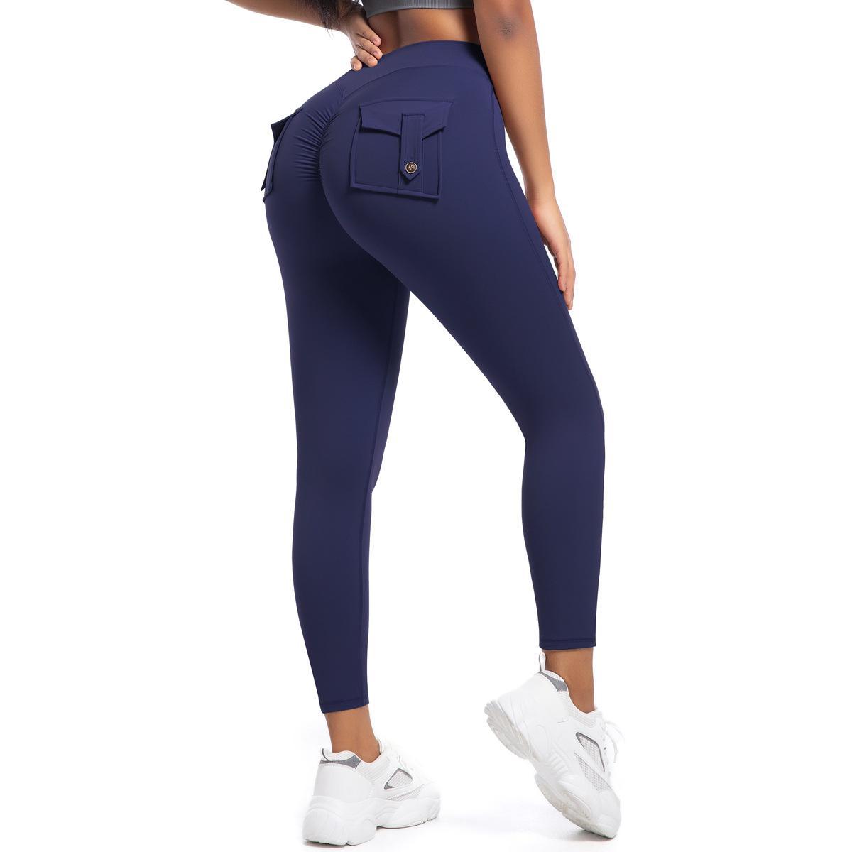 Peach cargo tights high-waisted stretch button-up yoga pants