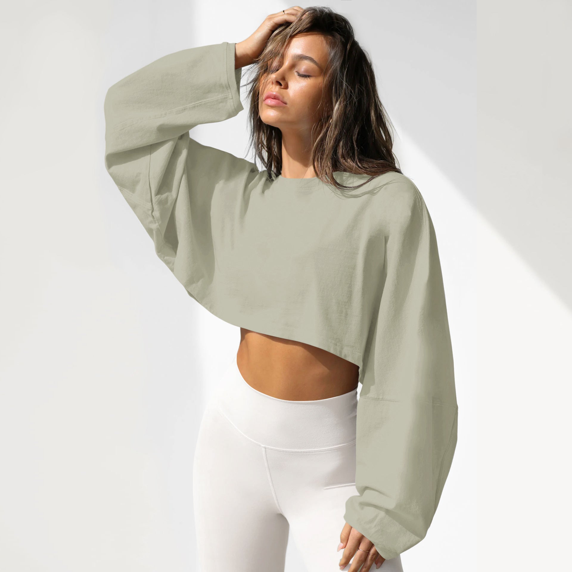 Womens Long Sleeve Tops Cropped Loose Fit Casual Workout Shirts