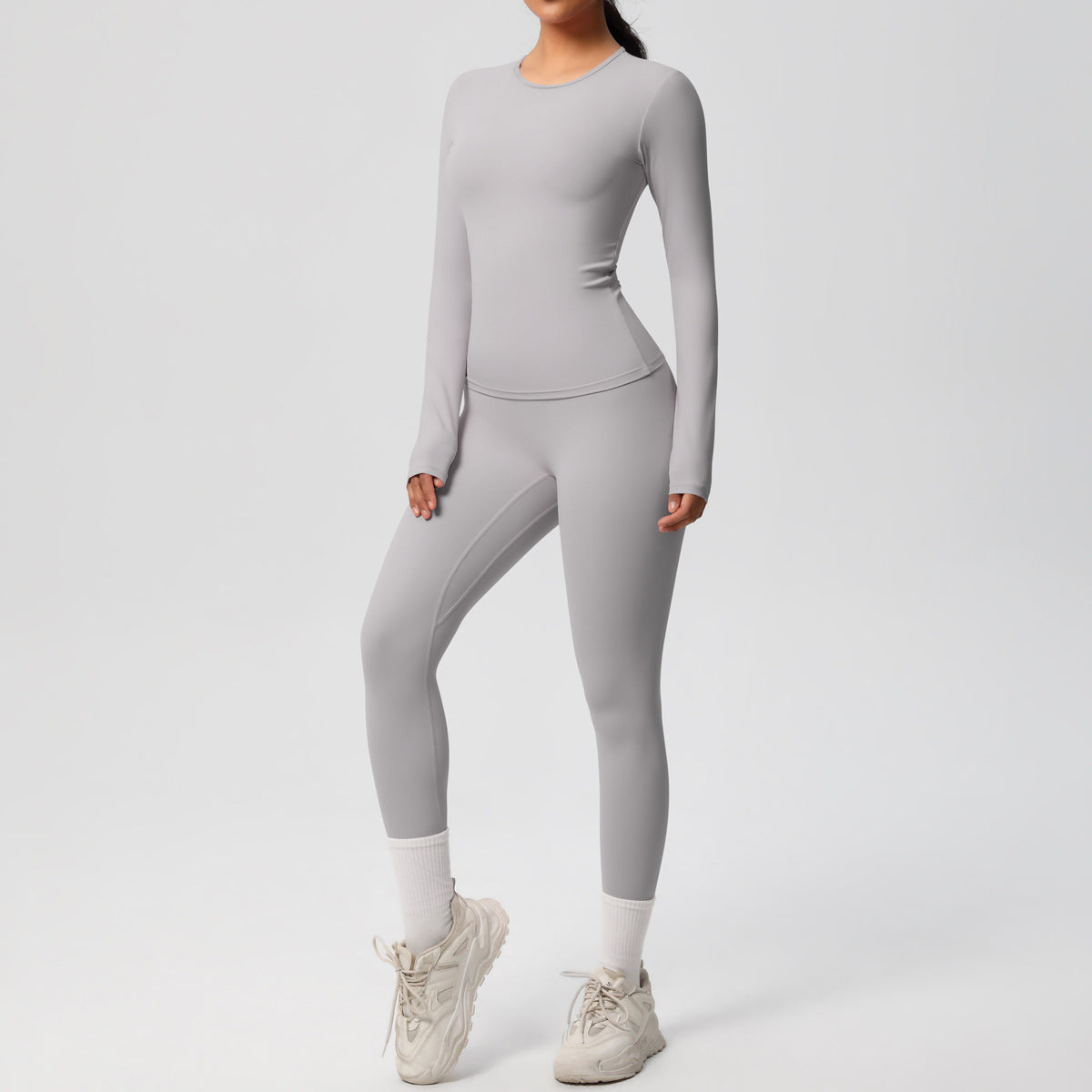 Frosted tight yoga dress with chest pad long sleeves and pants