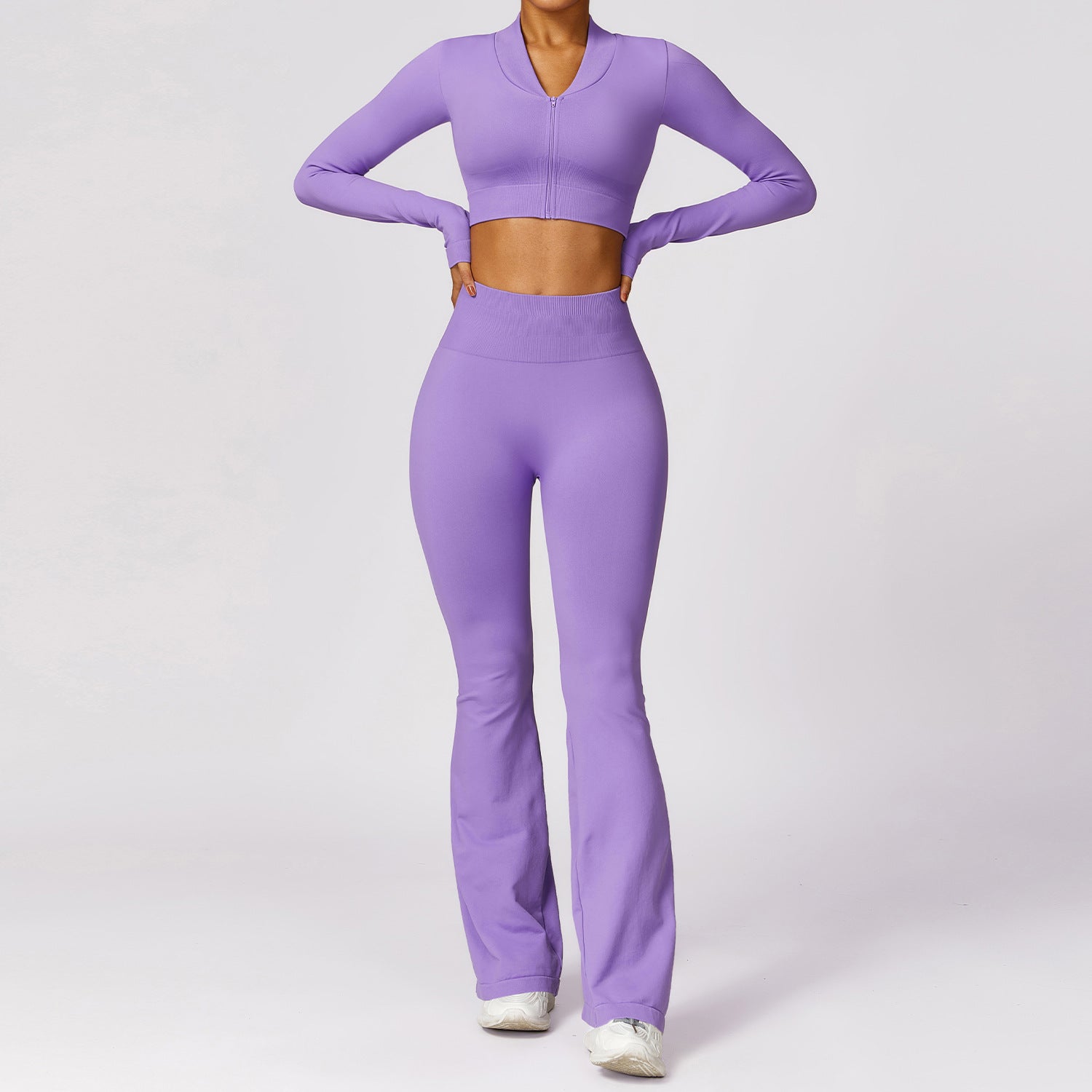 Seamless beauty back yoga dress three-piece hip lift flared pants 7502