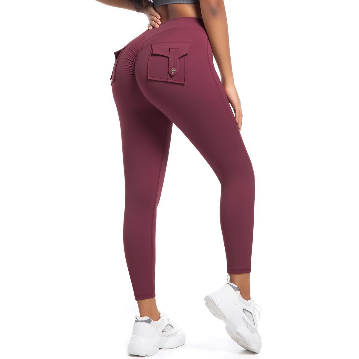 Peach cargo tights high-waisted stretch button-up yoga pants