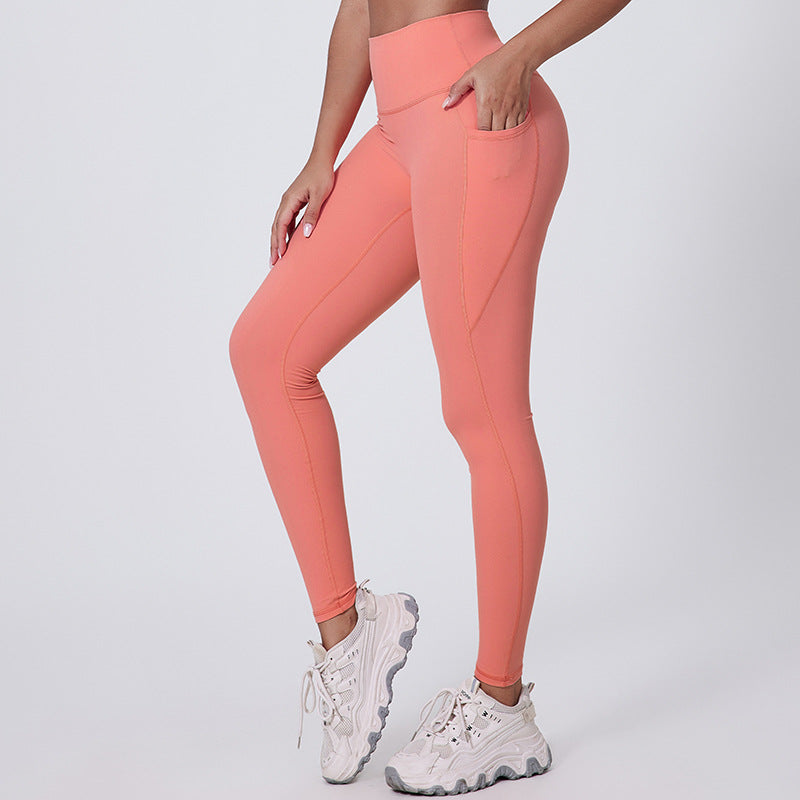 Tight-fitting yoga pants with pockets that pull in your belly and lift your hips